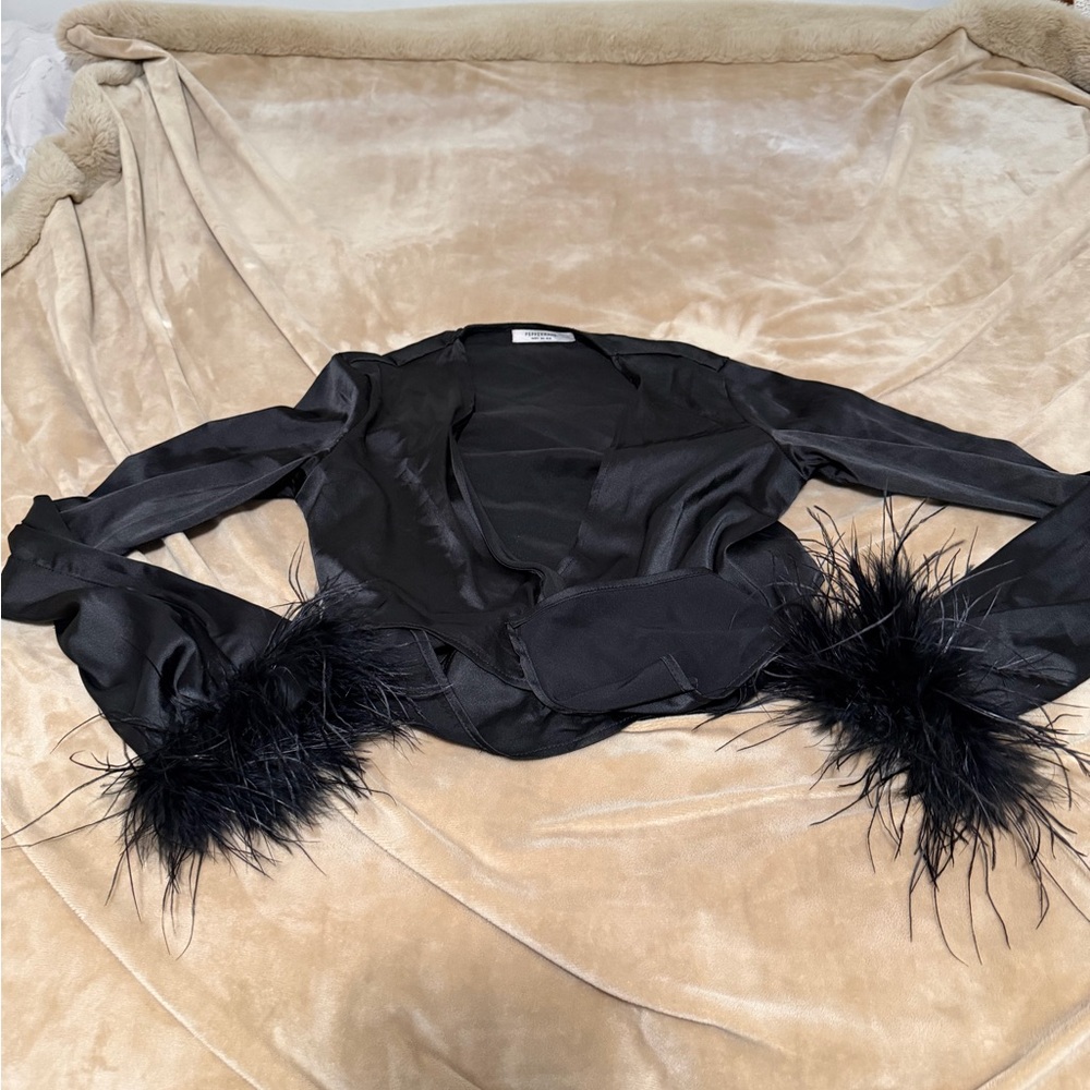 Peppermayo Black Feather Trim Wrap Top 0